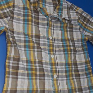 Old Navy brown, beige, turquoise plaid shirt